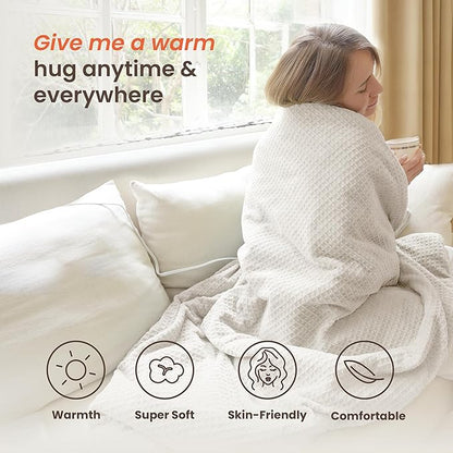 Heated Blanket Electric Throw Waffle, 50x60 Inches Sherpa Fleece Fast Heating