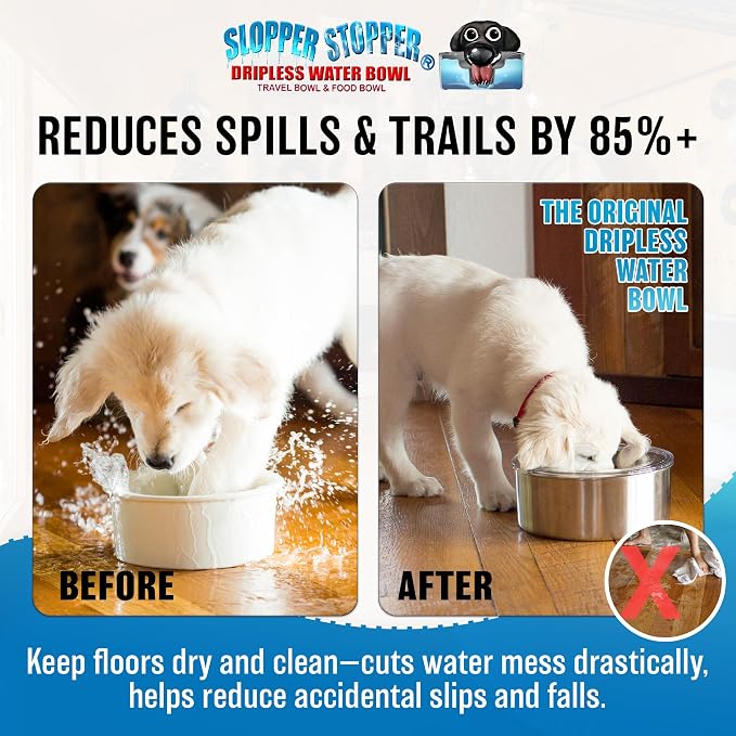 Tritan Plastic Dripless Water Bowl with Lid – Holds 1 Gal, Reduces Spills & Trails Up to 85%+, Water Bowl for Mammoth Breed Dogs (131+ lbs), The Original Slobber Stopper