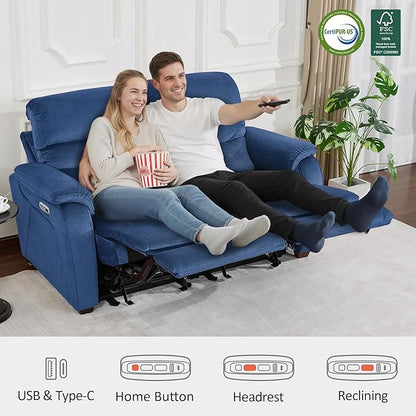 MCombo 61.6'' Wall Hugger Power Loveseat Recliner, Reclining Loveseat with Adjustable Headrest, USB Charge Ports, Wood Legs for Living Room, RVs, Small Spaces, Fabric ST258M1 (Loveseat, Navy Blue)