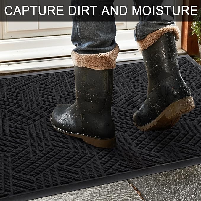 XADP Front Door Mat 29.5"x17" Indoors Outdoors Welcome Mats, Waterproof Non-Slip Rubber Backing Heavy Duty Doormat Outside Entrance, Low Profile Entryway Rugs Floor Mat for Patio, Pattern B Black