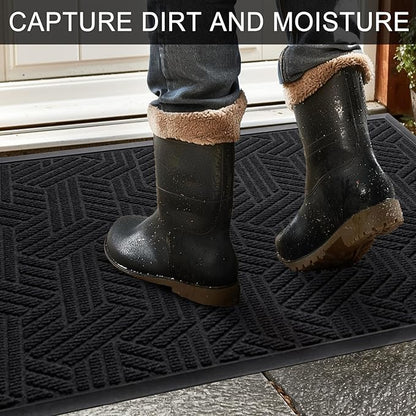 XADP Front Door Mat 29.5"x17" Indoors Outdoors Welcome Mats, Waterproof Non-Slip Rubber Backing Heavy Duty Doormat Outside Entrance, Low Profile Entryway Rugs Floor Mat for Patio, Pattern B Black