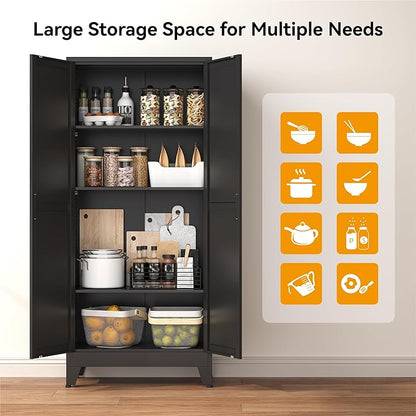 COFaR 61" Tall Pantry Cabinet in Black, Modern Storage Cabinet