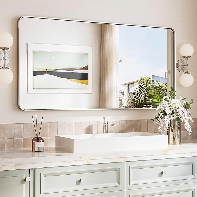 TokeShimi 48x24 Brushed Nickel Bathroom Mirror