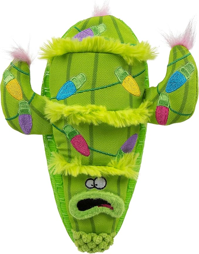 goDog Holiday Collection Mixed Materials TPE-Plush Holiday Cactus Squeaky Dog Toy, Chew Guard Technology - Green, One Size