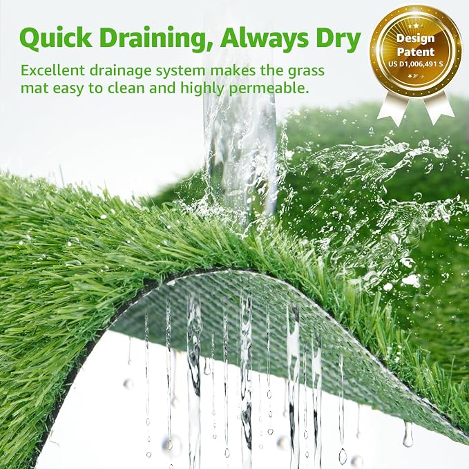 Dog Grass Pad with Tray for Dogs Puppy Potty Training to Pee & Poop Indoor | Dog Litter Boxes with Faster Drainage Artificial Grass & Quick-Absorbency Washable Pee Pads, Indoor Outdoor Use