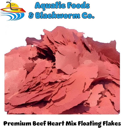 Aquatic Foods Inc. Beef Heart Mix Flakes of Beef Heart, Shrimp, Spinach, Nori, Natural Astaxanthin (Natural Color Enhancer) for Discus, Cichlids, for All Tropical Fish - Premium AF Flakes - 5-lbs
