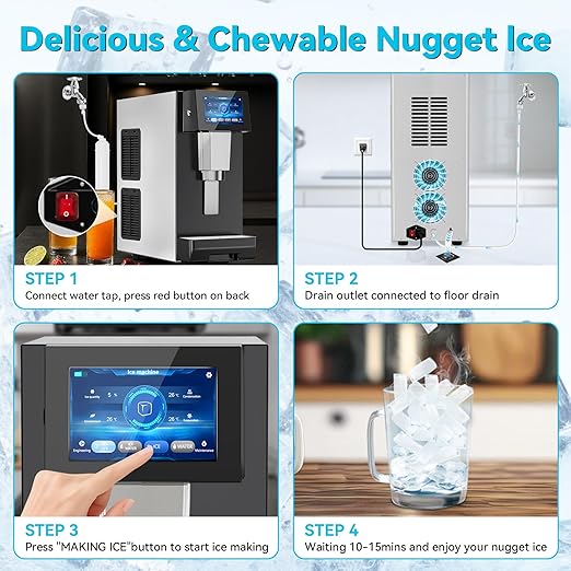 Nugget Ice Maker Machine Countertop, Ice/Water/Ice & Water Optional, 95LBS/24H