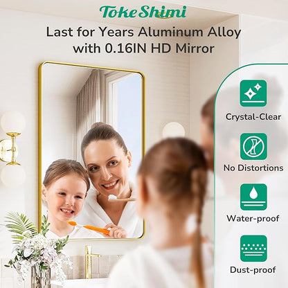 TokeShimi 16x20 Brushed Gold Bathroom Mirror, Vanity Mirror Bathroom Wall