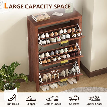Shoe Cabinet Storage for Entryway, Fluted Shoe Cabinet