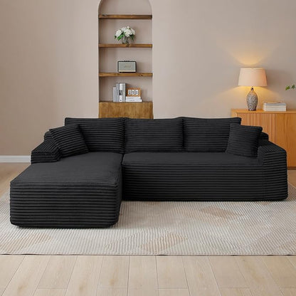 95" Boneless Cloud Sectional Couches for Living Room, Comfy Fluffy L Shaped Memory Foam Deep Seat Boneless Couch, Modular Sectional Sofa with Left Facing Chaise, Black
