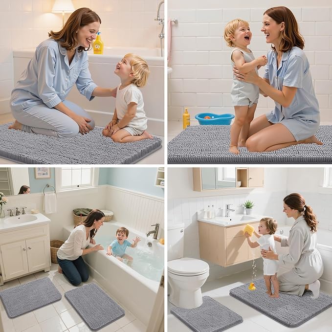 Arotive Bathroom Rugs 70x24, Extra Soft Absorbent Shaggy Chenille Bath Rugs, Machine Washable Rubber Backing Non-Slip Bath Mats for Bathroom Floor Tub and Shower, Home Decor Accessories, Grey