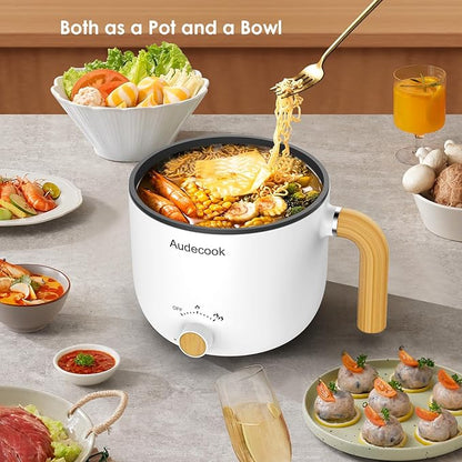 Audecook Hot Pot Electric with Steamer, 1.5L Portable Nonstick Rapid Noodles
