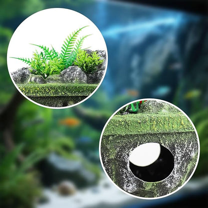 Floating Island Fish Tank Decorations – Aquarium Decor with Hideout Tunnel, Betta Fish and Shrimp Cave, PVC Aquarium Accessory with Artificial Plants