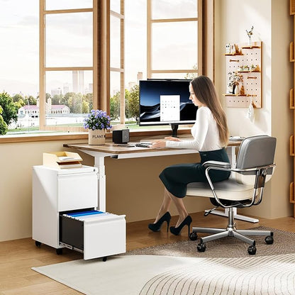 MIIIKO 2 Drawer File Cabinet on Wheels, Home Office Mobile File Drawers Under