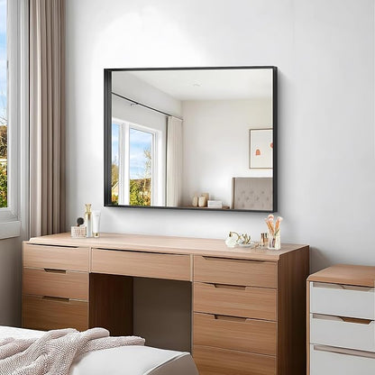 Black Bathroom Mirror, 30x36 Inch Rectangular Framed Mirror, Large Wall Mounted