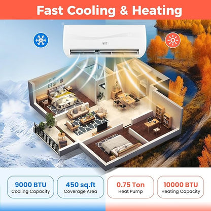 COSTWAY 9000BTU Mini Split Air Conditioner& Heater, 19 SEER2 115V Wall-Mounted