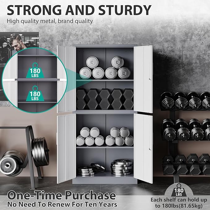 SISESOL Storage Cabinets With Doors And Shelves, Adjustable Layers