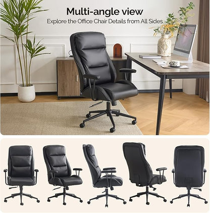 VINGLI Executive Ergonomic Office Chair with 100-130° Reclining, High-Back Desk Chair with Adjustable Base & Headrest Support & Wheels, Comfy Gaming Chair for Computer, Home Office, Pu-Leather, Black