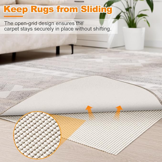 Songrey Non-Slip Rug Pad 6x9 FT, Extra Thick Carpet Pads for Hard Surfaces, Prevents Sliding and Secures Rugs, Provides Floor Protection with Comfort Cushioning