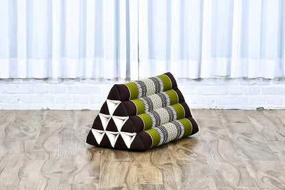 Leewadee Triangle Cushion – Comfortable Backrest for TV or Reading, Incline Pillow for Relaxing Made of Kapok, 20 x 13 x 13 inches, Brown Green