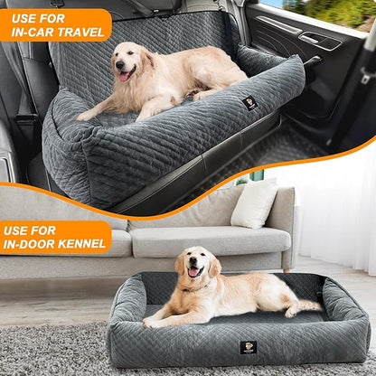 Dog Car Seat for Medium/Large Dogs Under 100 Lbs,Multi-Functional Dog Car Bed Washable Pet Travel Safety with Thick Cushion, Soft Safe Removable,for All Cars Back Seat（Grey）