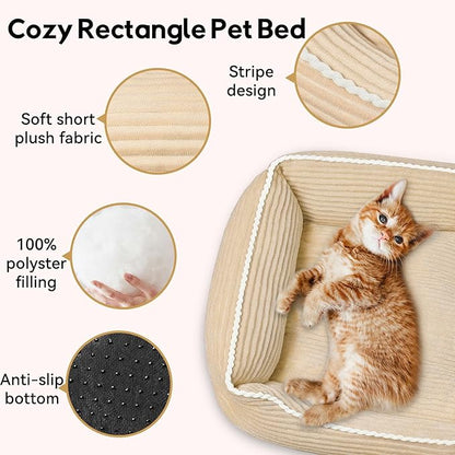 Rectangle Cat Dog Bed for Large Medium Small Pets Indoor Outdoor Machine Washable Sleeping Sofa Non-Slip Bottom Soft Puppy Bed Durable Orthopedic Calming Pet Cuddler (Small, Coffee)