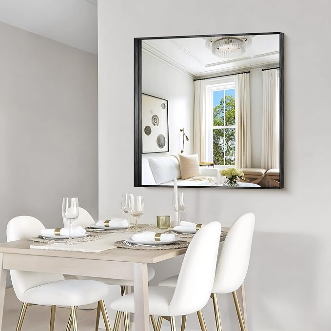 CIRCUMI Black Bathroom Mirror, Brushed Finish, Tempered Glass, Mirror