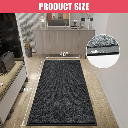 Kuyal Front Door Mat, 4'x8' Indoor Outdoor Entrance Mat, Commercial Floor Mats Inside Outside Entrance, Heavy Duty Durable Welcome, Rubber Backing Non Slip Outdoor Mats for Entryway,Black