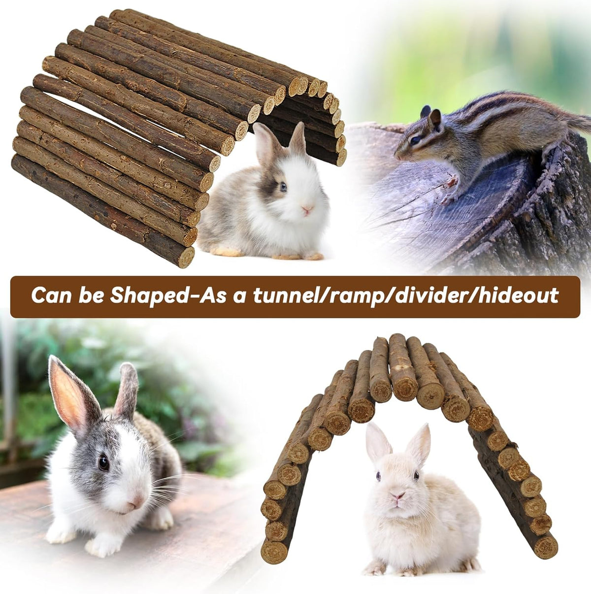 kathson Rabbit Wooden Bridge(20.0 x 11.8 inches),Guinea Pig Wood Tunnel Large Bunny Ladders Small Animal Flexible Hideout for Hamster Chinchillas Guinea Pig Hedgehog and Other Rodents