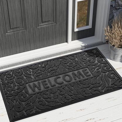 Yimobra Large Welcome Mat 47x24, Waterproof Non-Slip Outdoor Mats for Front Door Outside Entrance, Low-Profile Entryway Mat Indoor for Garage Patio, Black
