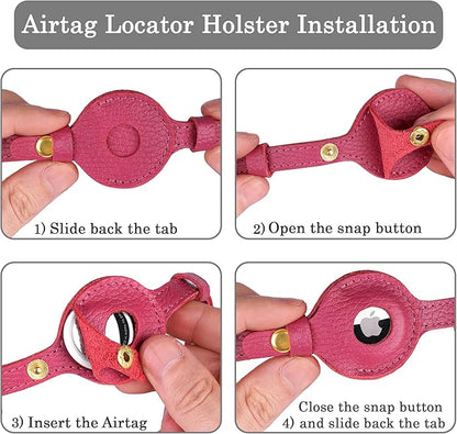 OOPSDOGGY Leather AirTag Cat Collar with Bell - Non Breakaway Kitten Collar with Apple Air Tag Holder - Lightweight GPS Pet Collars for Girl Boy Cats, Small Dogs, Puppies (Pink)