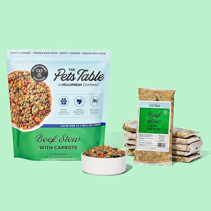 The Pets Table Human-Grade Beef Stew Fresh Dog Food, Dog Food Topper or Complete Meal, 6 Count of 15-oz Pouches, 5.5lbs