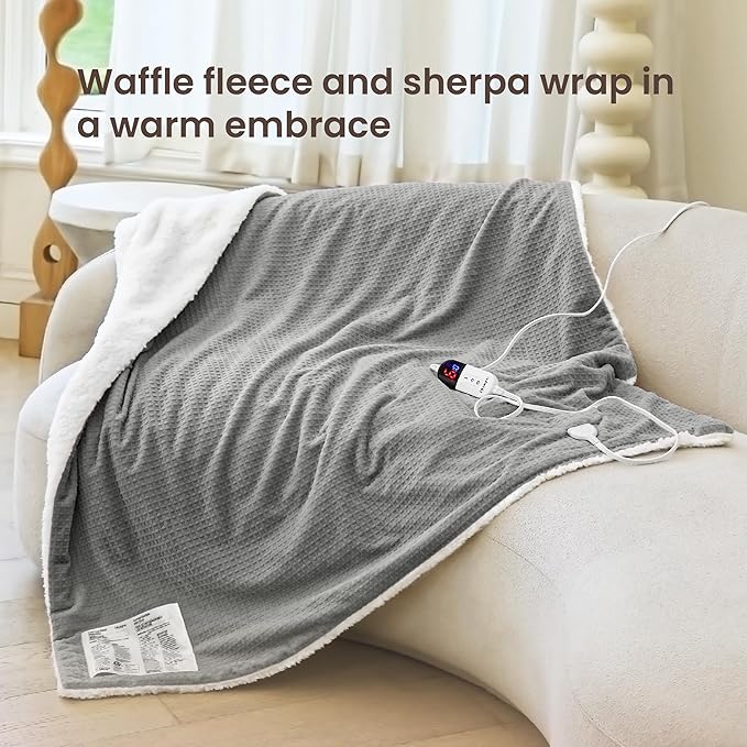 Heated Blanket Electric Blanket Twin Waffle, 62x84 Inches Sherpa Fleece Fast