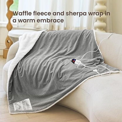 Heated Blanket Electric Blanket Twin Waffle, 62x84 Inches Sherpa Fleece Fast