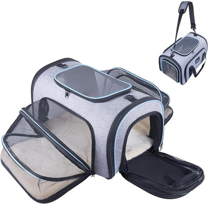 Pet Carrier Airline Approved, 4 Sides Expandable Cat Carrier Bag with Removable Fleece Pad, Large Soft Sided Pet Travel Carrier, Dog Carrier for Cats, Puppy and Small Dogs