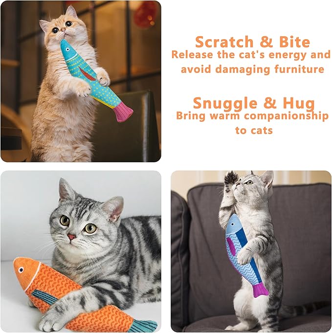 Soft Catnip Toys Fish, 3 Pack Bell Sound Cat Toys, Interesting Indoor Cat Kicker Toys, Durable and Highly Interactive Catnip Toys (Kingfish)