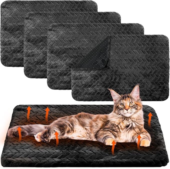 4 Pack Self Heating Cat Pad 16 x 20 Inch Self Warming Cat Bed Non Slip Warm Dog Pad Mat Washable Pet Kennel Crate Bed Mat for Indoor Outdoor Pets(Black,20 x 28 Inch)