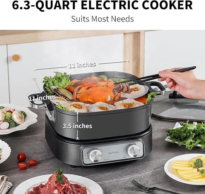6-Quart Electric Skillet with Grill | Non-Stick PFOA-Free Ceramic-Coated Pot