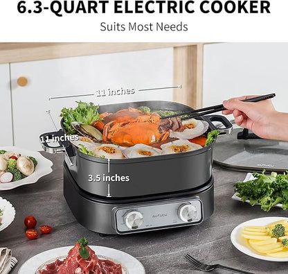6-Quart Electric Skillet with Grill | Non-Stick PFOA-Free Ceramic-Coated Pot