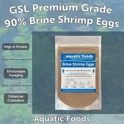 Aquatic Foods Inc. Brine Shrimp Artemia Eggs, Premium Grade 90% Hatch Rate from The Great Salt Lake, Utah, USA.- 50 Grams -1.76oz