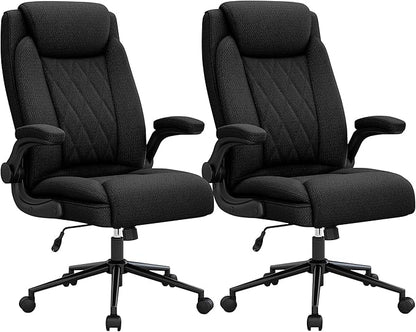 ralex-chair 2 Pack Big and Tall Office Chair -500 lb Heavy Duty Office Chair for Big Man, Fabric High Back Executive Office Desk Chair with 120° Tilt Rock,Computer Desk Chair with flip up arm - Black