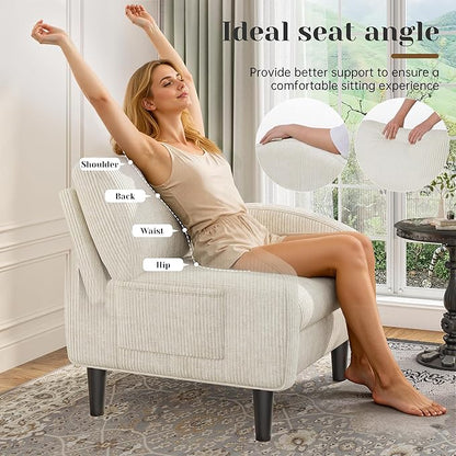 Accent Chair Set of 2,Comfy Living Room Chair with 2 Side Pockets,Mid Century Modern Reading Chair for Bedroom,Upholstered Armchair for Office, Apartment, Small Room,Beige