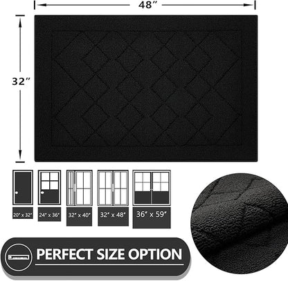 REFETONE Indoor Doormat, Front Back Door Mat 32"x48" Rubber Backing Non Slip Mats, Absorbent Washable Entrance Doormat for Entryway, Resist Dirt Low-Profile Inside Floor Mat for Muddy Shoes, Black