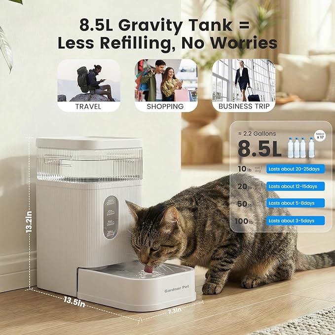 Gardner Pet 2.2 Gallon Automatic Dog Water Bowl Dispenser 8.5L Gravity Water