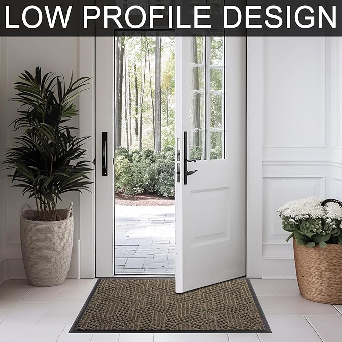 XADP Front Door Mat 29.5"x17" Indoors Outdoors Welcome Mats, Waterproof Non-Slip Rubber Backing Heavy Duty Doormat Outside Entrance, Low Profile Entryway Rugs Floor Mat for Patio, Pattern B Brown