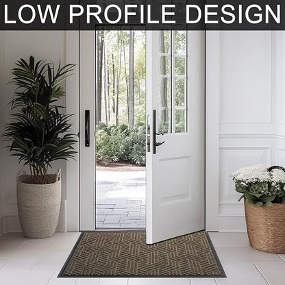 XADP Front Door Mat 29.5"x17" Indoors Outdoors Welcome Mats, Waterproof Non-Slip Rubber Backing Heavy Duty Doormat Outside Entrance, Low Profile Entryway Rugs Floor Mat for Patio, Pattern B Brown
