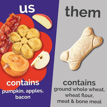 Fruitables Baked Dog Treats, Healthy Pumpkin Treat for Dogs, Low Calorie & Delicious, Free of Wheat, Corn and Soy, Made in The USA, Apple and Crispy Bacon Flavor, 20oz