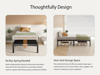 Black Bed Frame Twin Size 16 Inch, Metal Twin Bed Frame No Box Spring Needed, DIY Headboard Holes, Heavy Duty Steel Support 3500 LBS, Noiseless, Round Corner Legs, Storage Space, Easy Assembly
