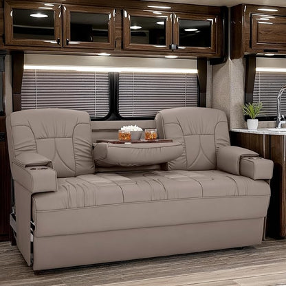 Qualitex De Leon Console SL RV Sofa Bed, 68" Wide, Ulitmate Leather, Light Antelope