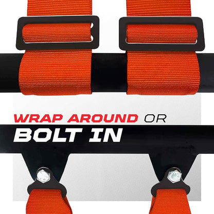 1pc 50 Cal Orange 4 Point Harness 2in Straps, Racing Harness Seat Belt | Ultra Kush padding, Push Button quick release hardware. Universal Fit for UTV, RZR, race car.